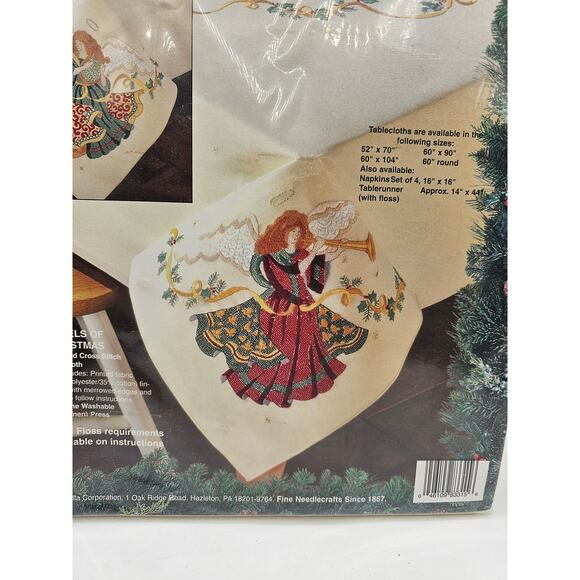 BUCILLA ANGELS OF CHRISTMAS CROSS STITCH TABLECLOTH 60" X 90" #83316 NEW - Picture 2 of 4